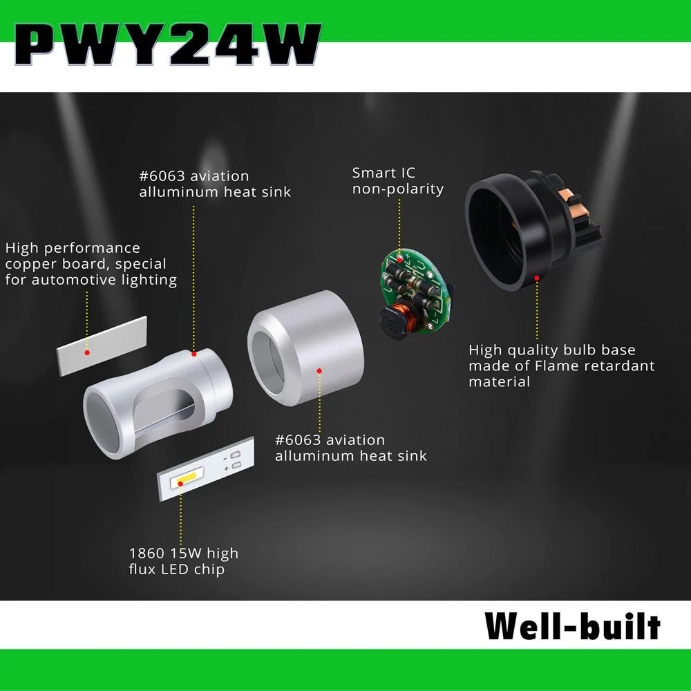12174NA 12181NA PWY24W LED Turn Signal Lights Bulb Replacement, Yellow - Image 3