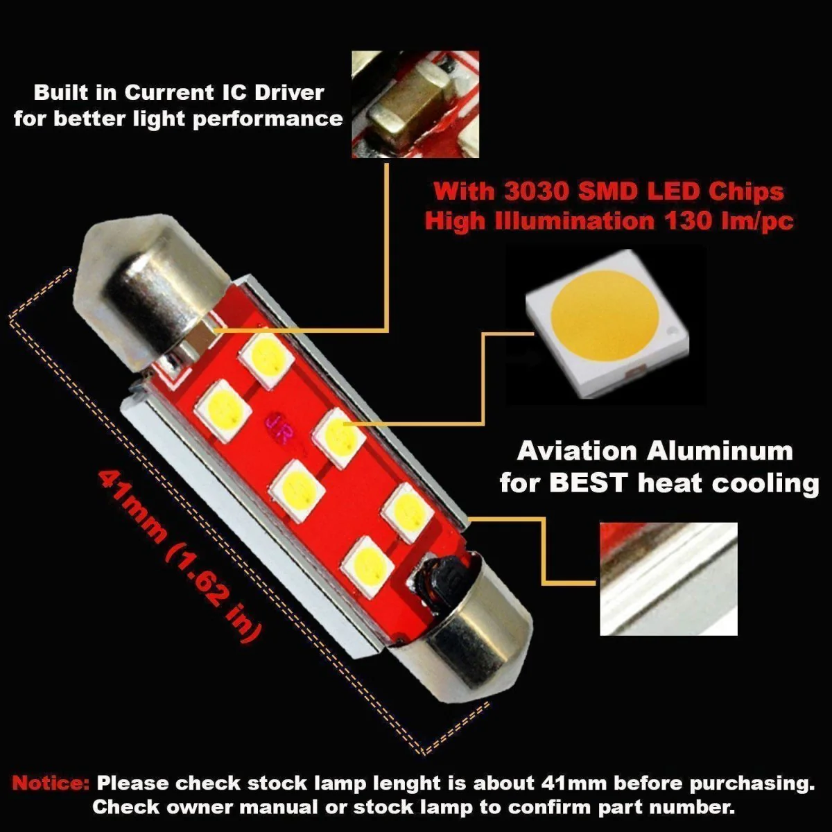CANBUS 211-2 578 LED Bulbs Festoon Interior Lights, 6000K xenon White 212-2 - Image 4