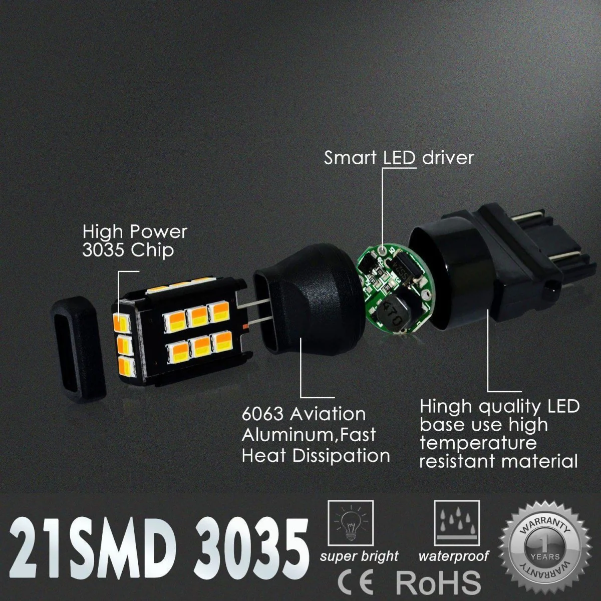 4157 3157 LED Switchback Turn Signal Lights Bulbs, 6000K White/Amber Yellow - Image 3