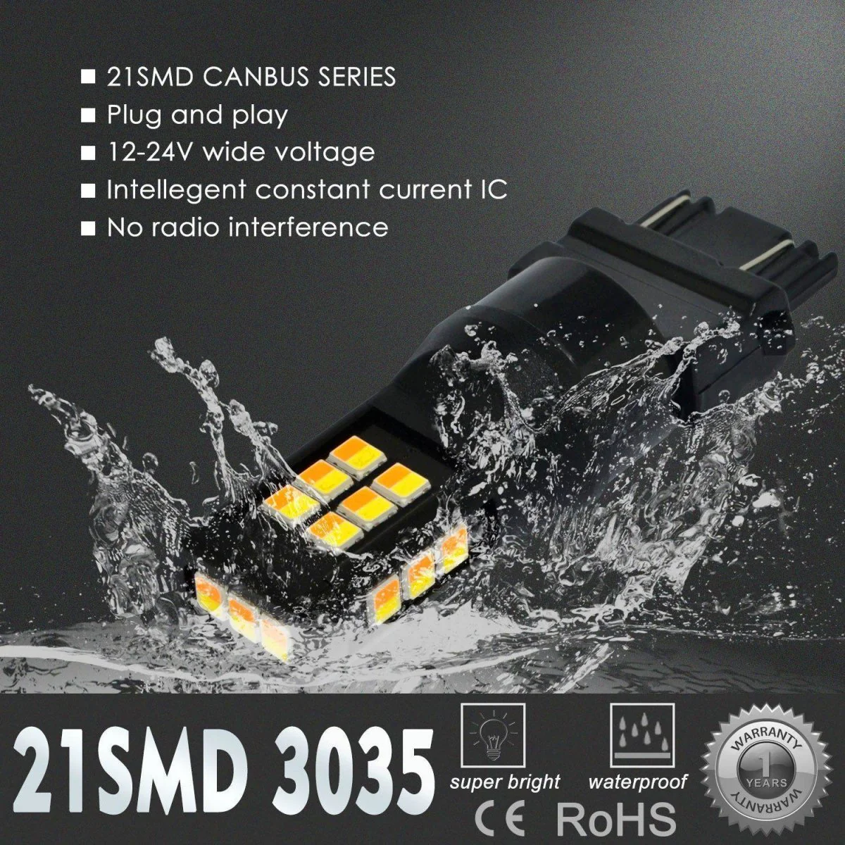 4157 3157 LED Switchback Turn Signal Lights Bulbs, 6000K White/Amber Yellow - Image 6