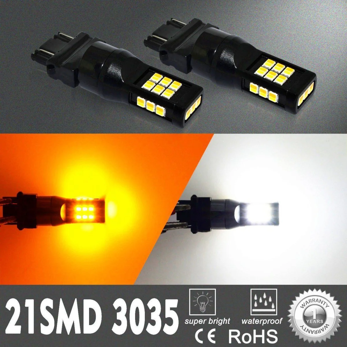 4157 3157 LED Switchback Turn Signal Lights Bulbs, 6000K White/Amber Yellow - Image 8