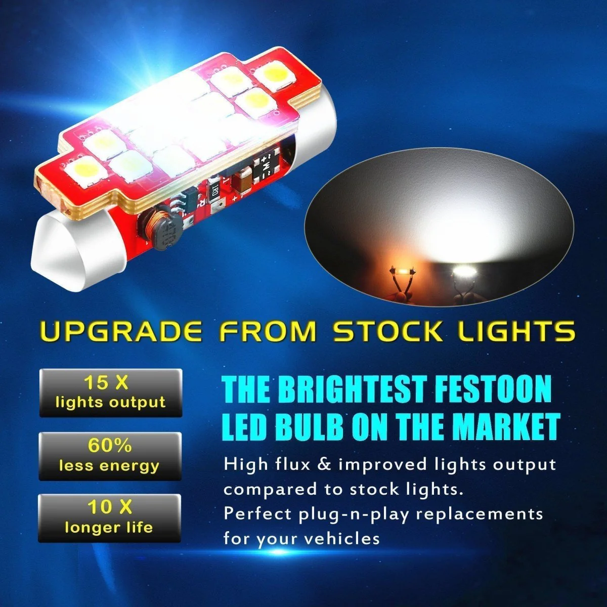 578 212-2 LED Bulbs Festoon Interior Map Dome Trunk Lights, 6K xenon White - Image 3