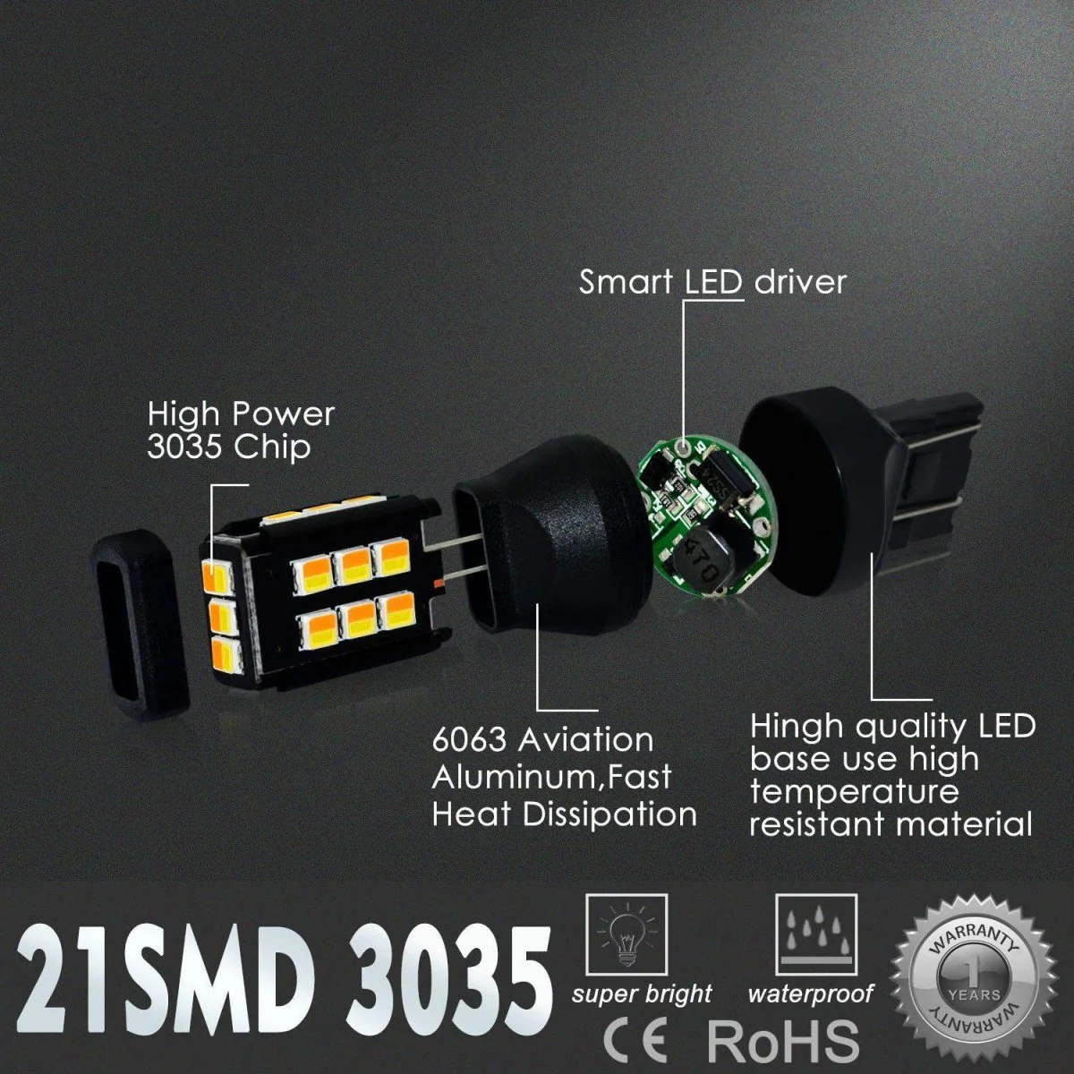 7443 7444 LED Switchback Bulbs Turn Signal Lights, White/Amber Yellow - Image 3