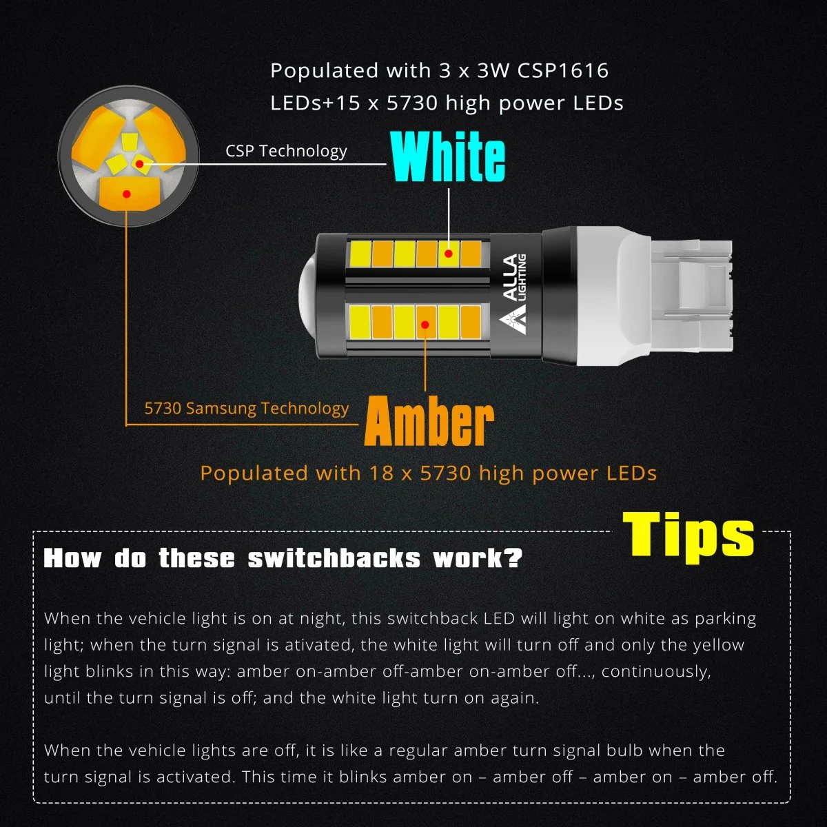 7444NA 7443 Switchback LED Bulbs, Dual Color Turn Signal Lights - Image 5