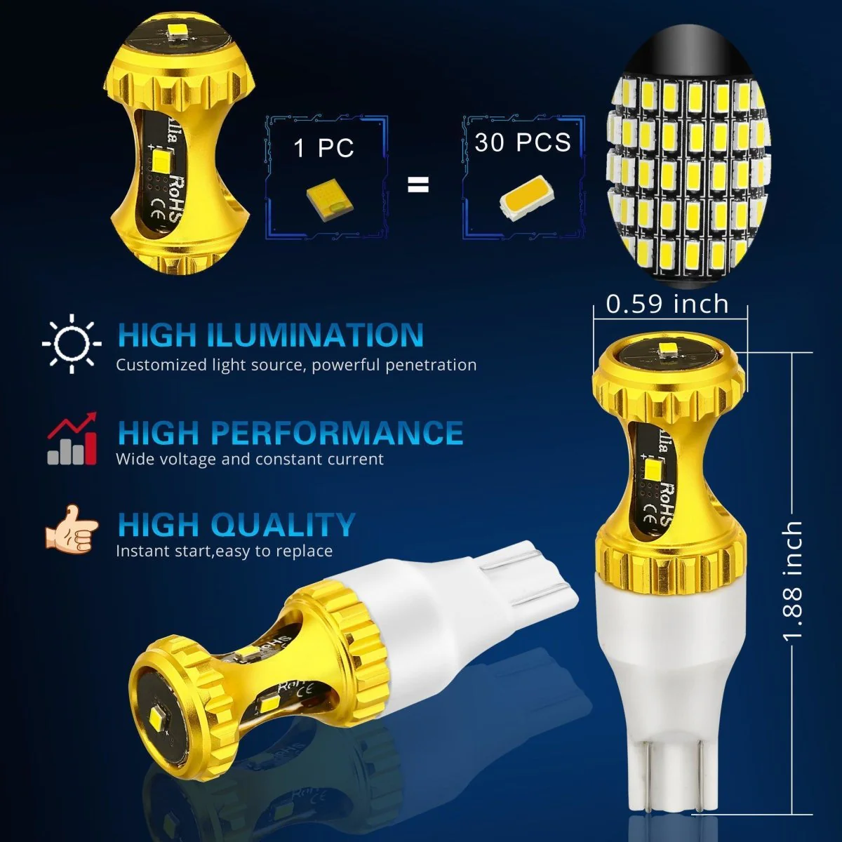 912 921 LED Reverse Lights Bulbs Back Up 12V W16W, 6000K Xenon White - Image 3