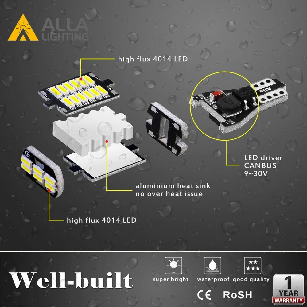 Alla Lighting 912 921 LED Bulbs for Back-up Reverse Lights, 6000K Xenon White CAN-BUS 4014 30-SMD T10 T15 906 W16W 921K 922, 360° Light Backup, Cargo Lights Replacement, Extremely Super Bright - Image 4