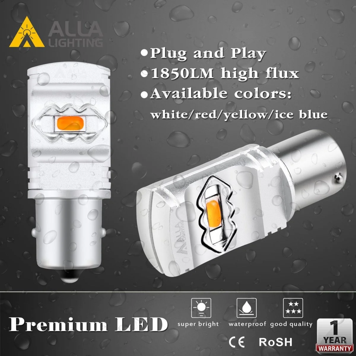 BAU15S 7507 LED Bulbs Turn Signal Lights Bulbs 12496, Amber Yellow - Image 3