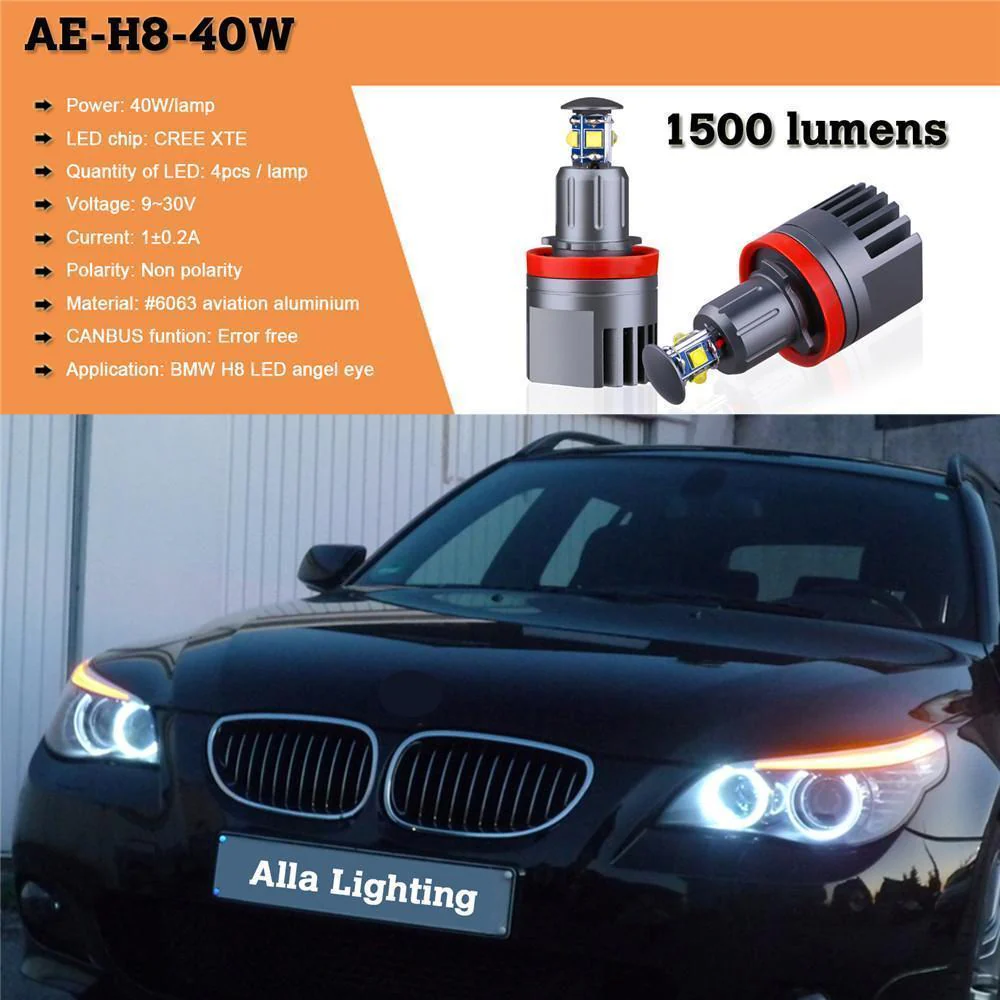 H8 CREE LED Angel Eyes 360-Degree Halo Light Bulb Lamp 6000K Xenon White for BMW - Image 3