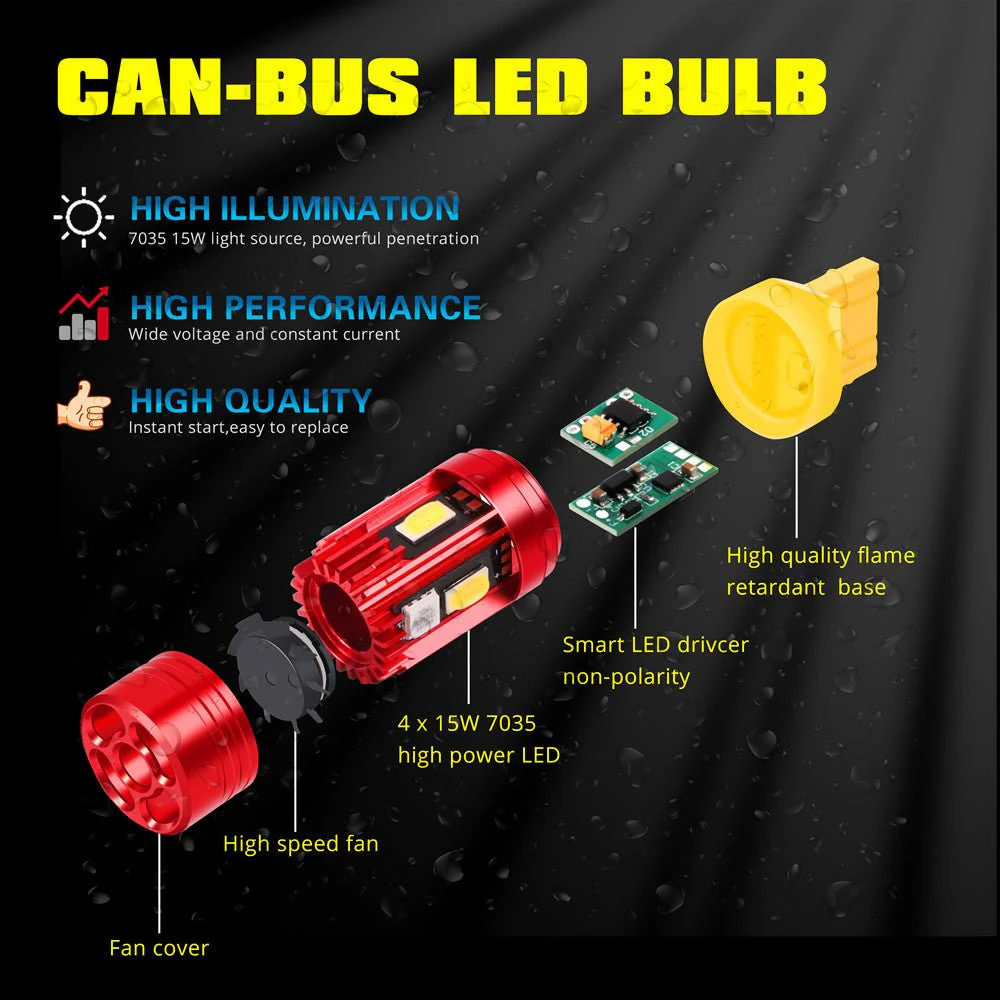 CAN-Bus T25 3156 3157 LED Bulbs Amber Yellow Turn Signal Lights 3457NA - Image 5
