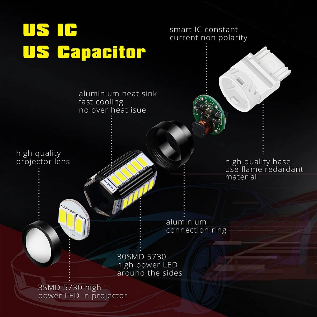 WT21W/7W LED Bulbs Turn Signal, Brake Tail Lights WT21 Wedge Lamp - Image 5