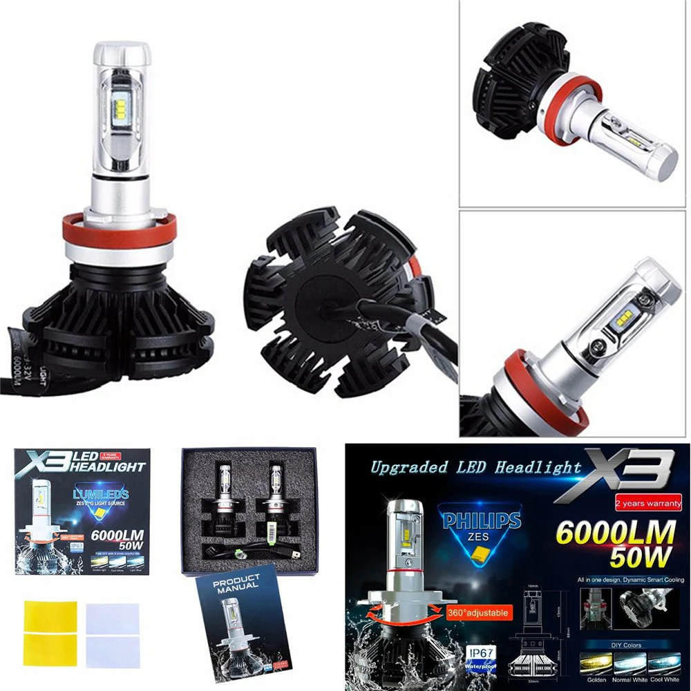 H8 H9 H11 Fanless LED Forward Lightings Bulbs Upgrade DIY 6K White/3K Yellow/8K Blue - Image 6