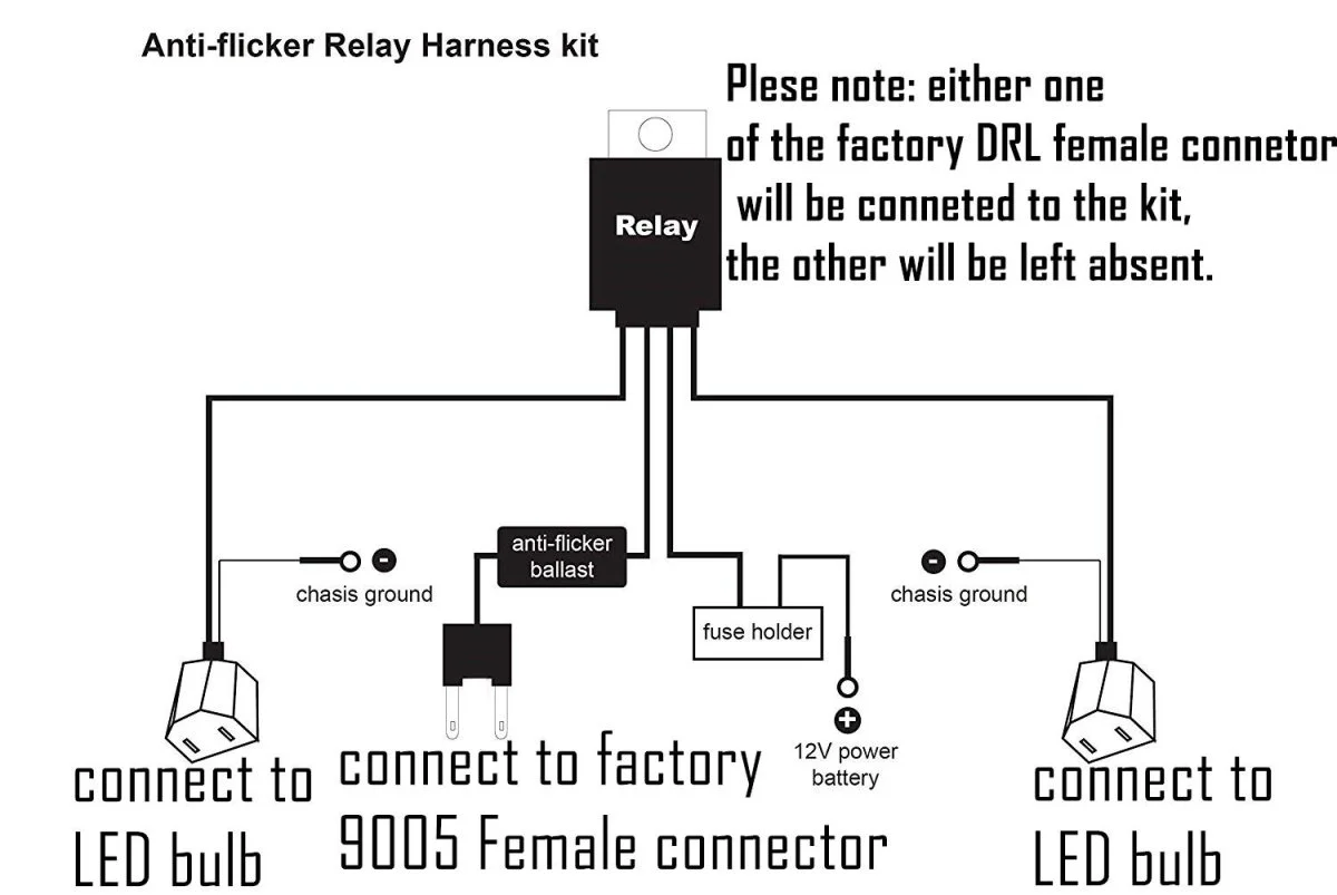 9005 (HB3) LED DRL Anti-flickering Wiring Relay Harness - Image 3