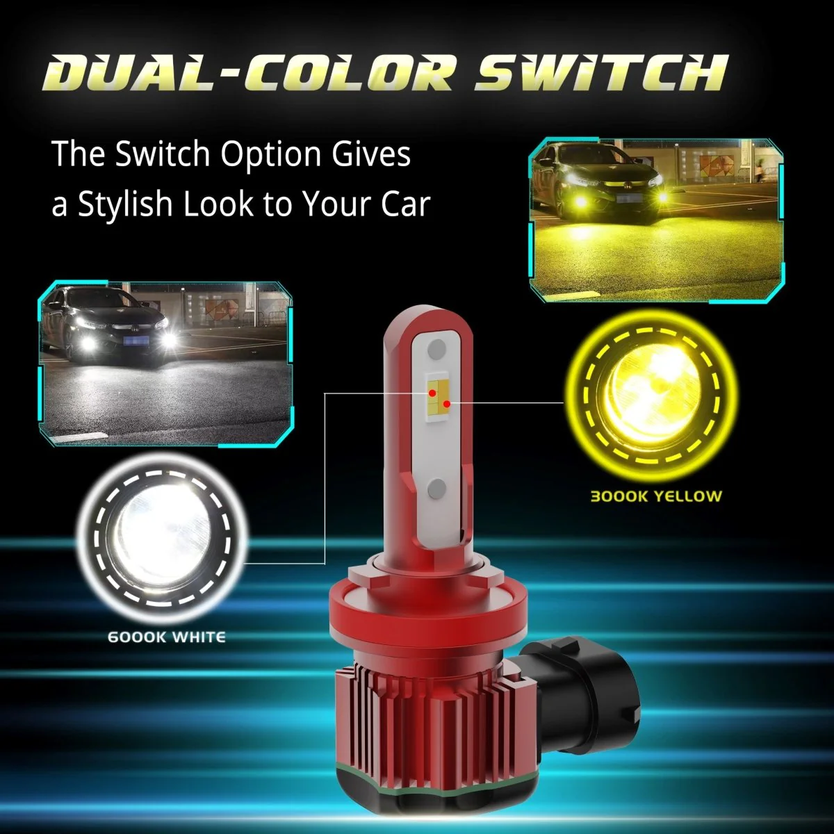 HB4 9006 Switchback LED Bulbs Fog Lights 12V, 6000K White/3000K Yellow - Image 12
