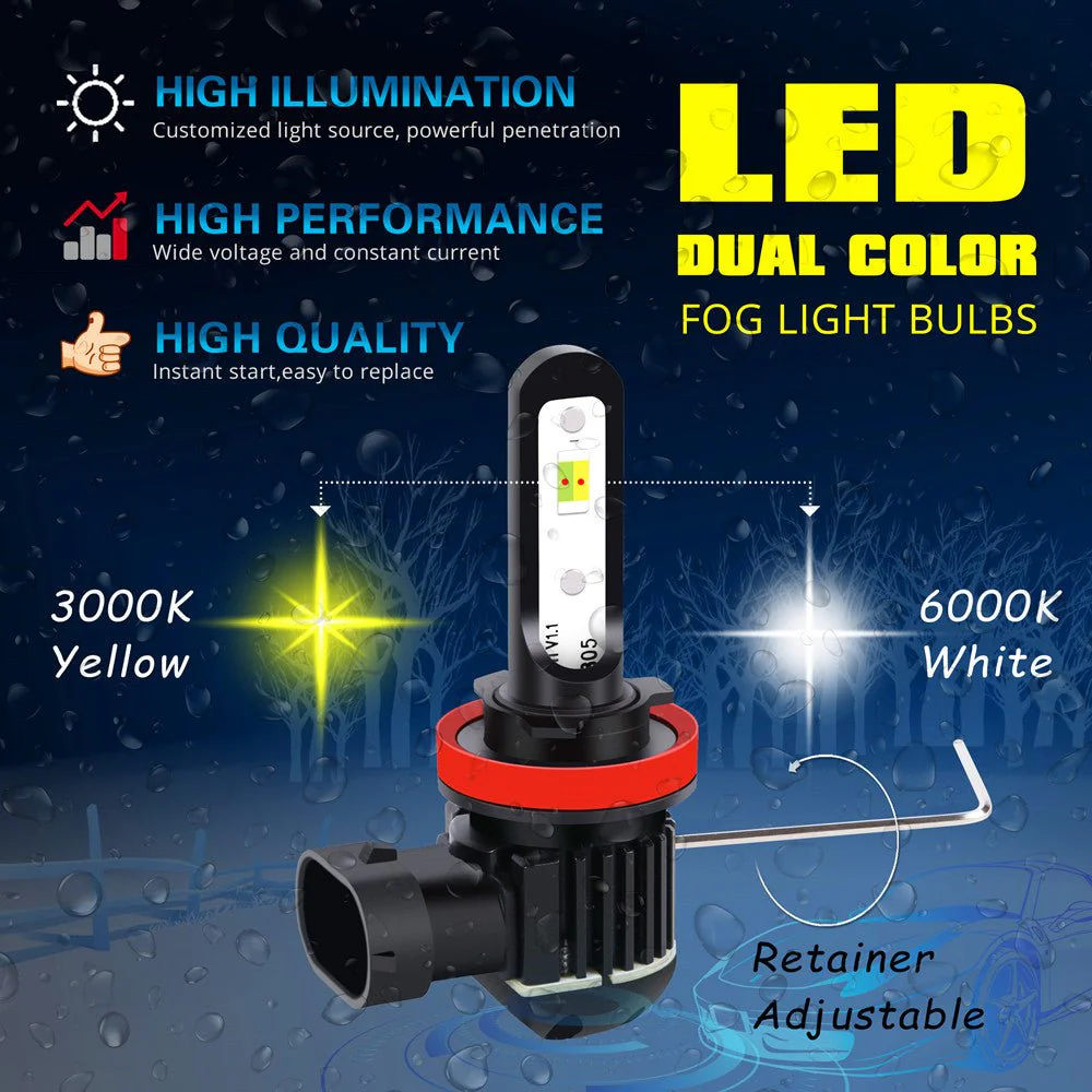 HB4 9006 Switchback LED Bulbs Fog Lights 12V, 6000K White/3000K Yellow - Image 3