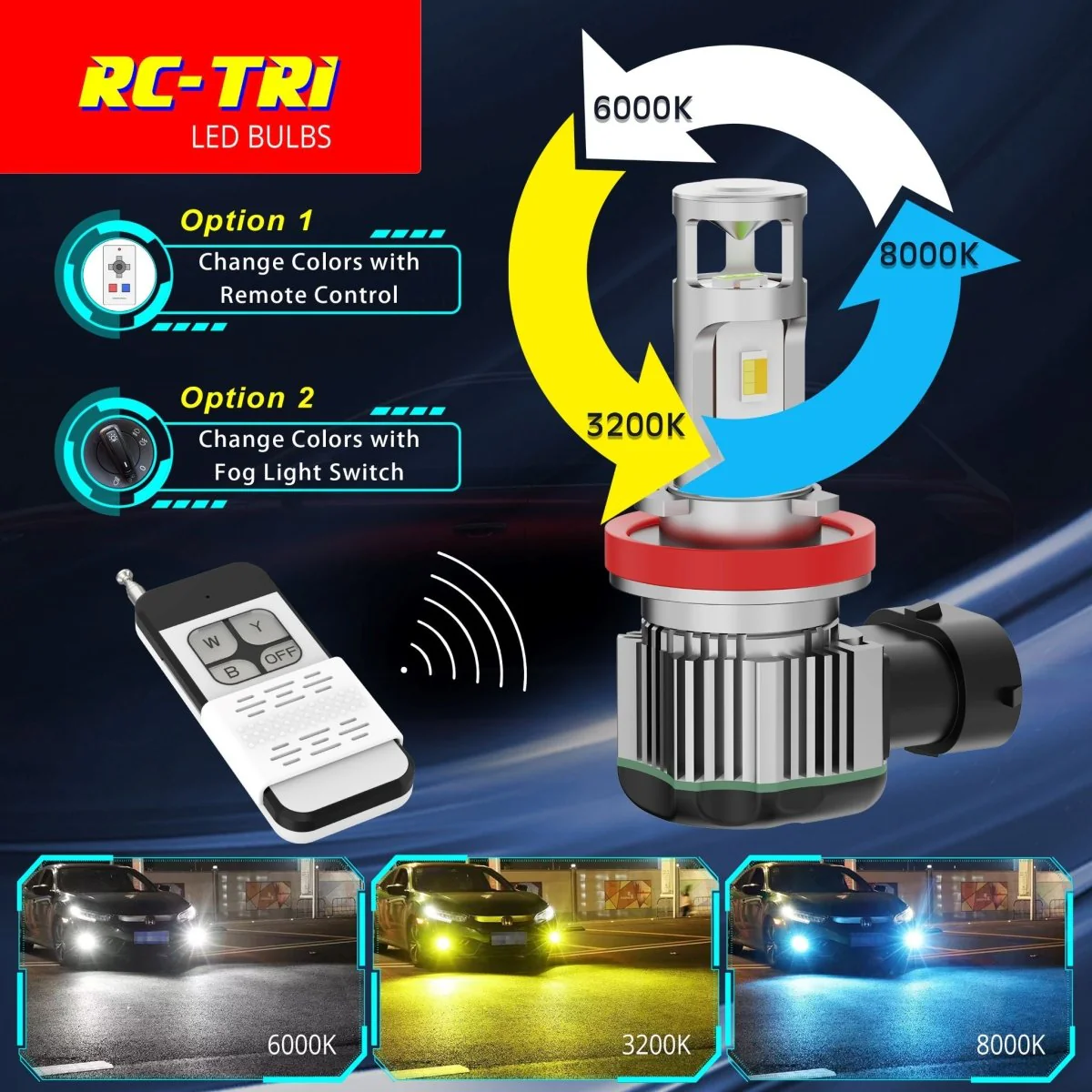 P13W 12277 LED Switchback Daytime Running Lights Bulbs | White, Yellow, Blue - Image 10