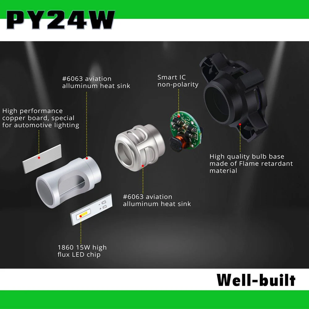 PGU20 5200 PY24W LED Turn Signal Lights Bulbs for BMW, Audi, Yellow - Image 3