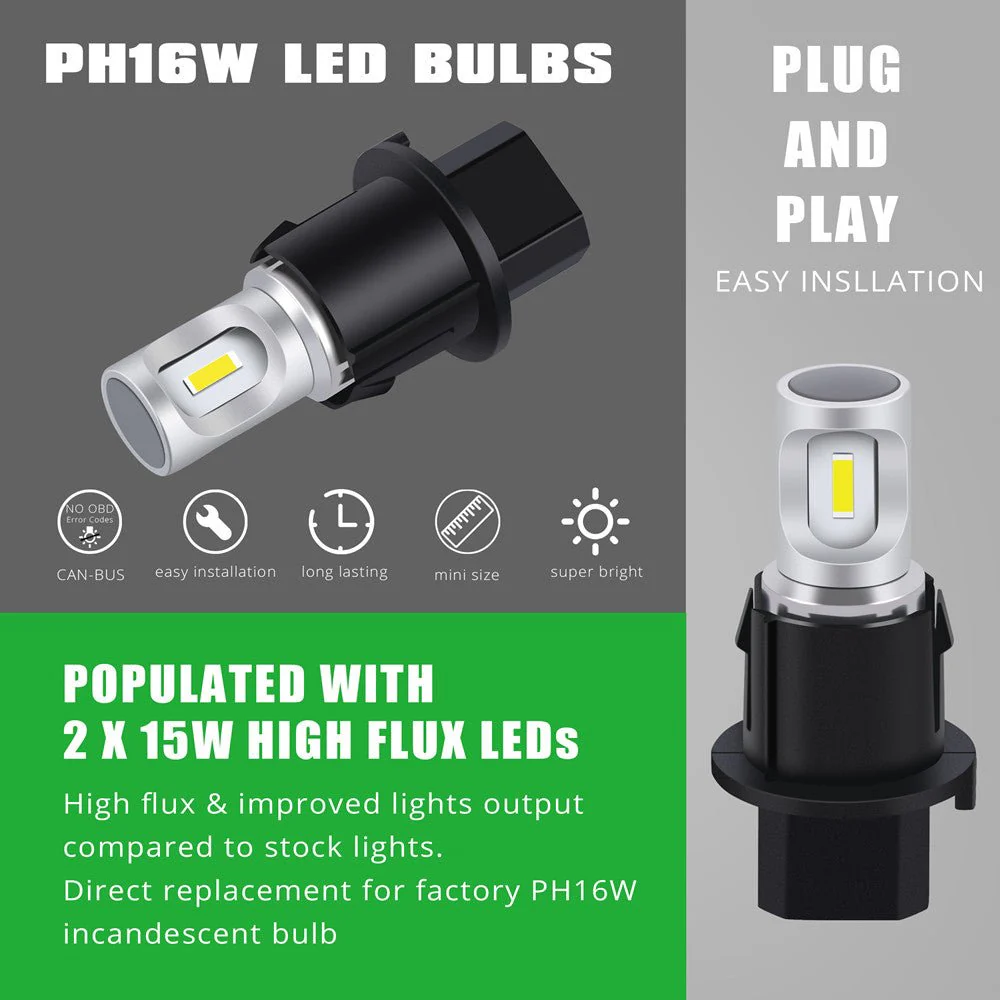 PH16W LED Bulbs Back-up Reverse, Tail, Signal Lights, 6000K White - Image 4