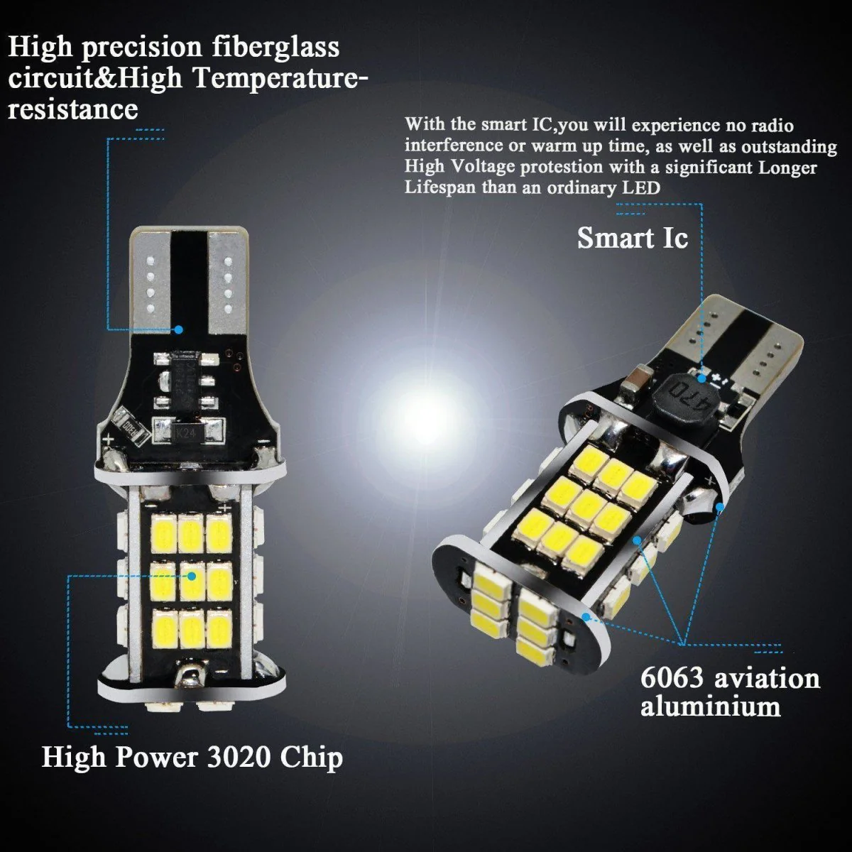 T15 921 W16W LED Back up Reverse Lights Bulbs 912, 6K Xenon White - Image 9