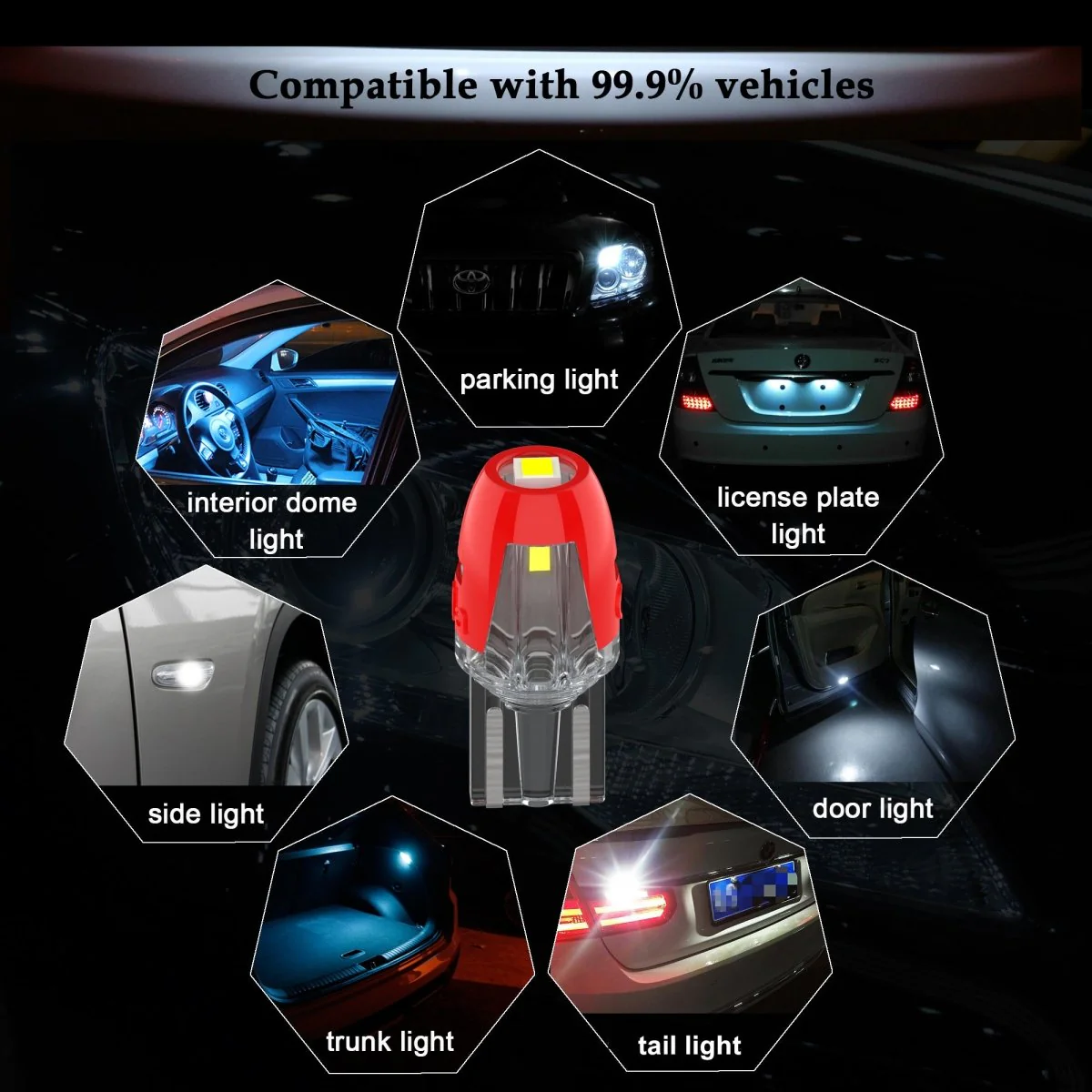 W2.1*9.5d Base T10 Wedge 168 194 LED Bulbs Interior Lights Replacement - Image 8